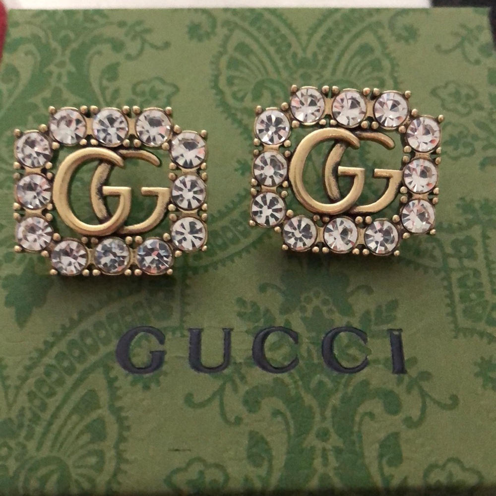 Gucci Crystal Qutlined Gold and silver Heart Earrings